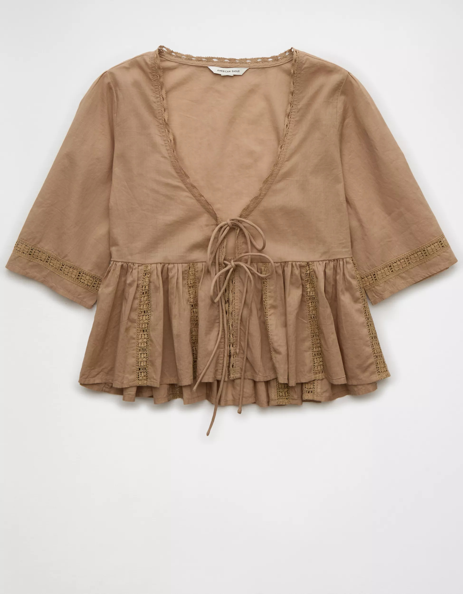 AE Tie Front Flyaway Blouse | American Eagle Outfitters (US & CA)