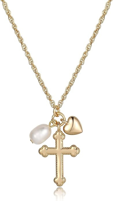 Cross Necklace for Women Dainty 14K Gold Plated Cross Pendant Necklace with Pearls Religious Fait... | Amazon (US)