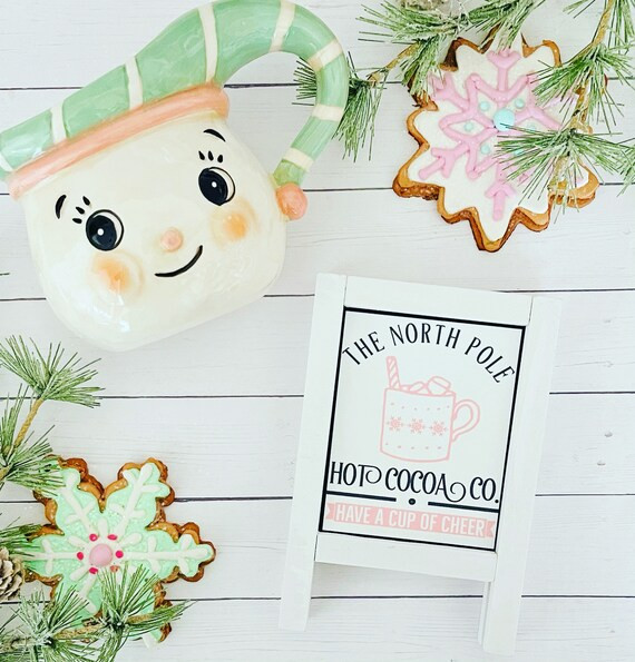 The North Pole Hot Cocoa Co. / Pink Christmas Hot Cocoa Bar Sign | Etsy (US)