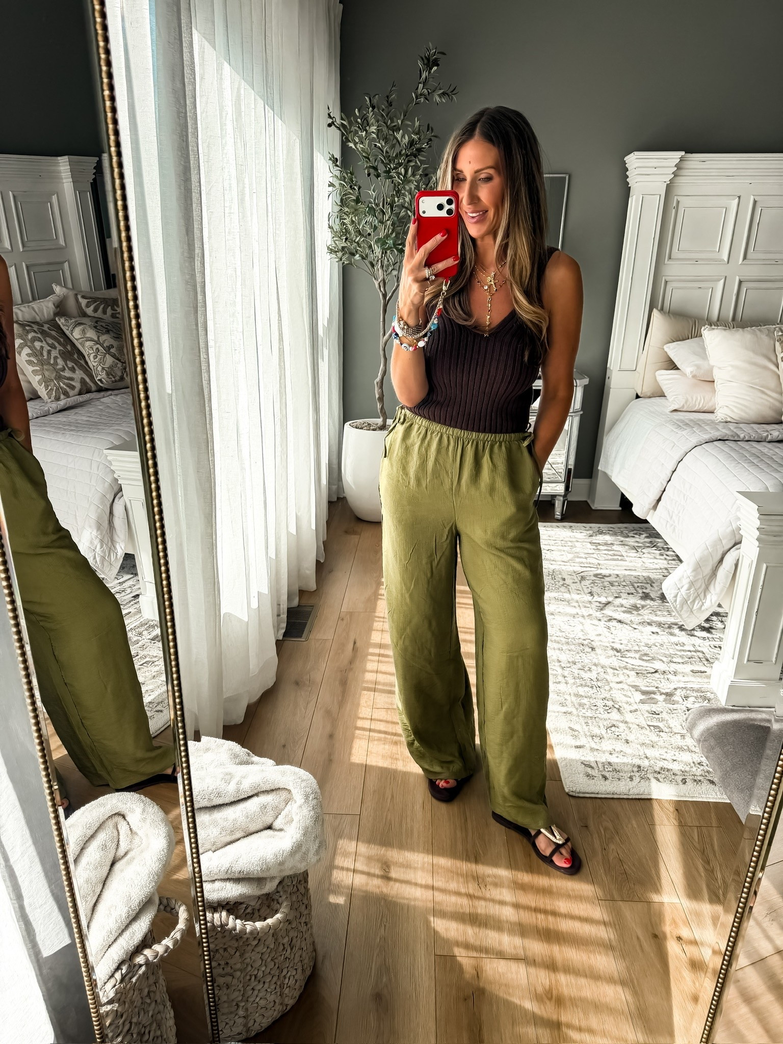 These olive linen pants are one of those pieces you’ll wear on repeat. Lightweight, comfortable, and easy to style with tanks, tees, or sweaters. I love the earthy color paired with this chocolate brown tank for an elevated everyday look that feels effortless.

linen pants, olive green pants, summer outfit, casual chic style, vacation outfit, neutral fashion, everyday style, resort wear, lightweight pants, elevated basics, capsule wardrobe, effortless style, summer fashion, themominstyle

#LTKootd #LTKTravel #LTKOver40