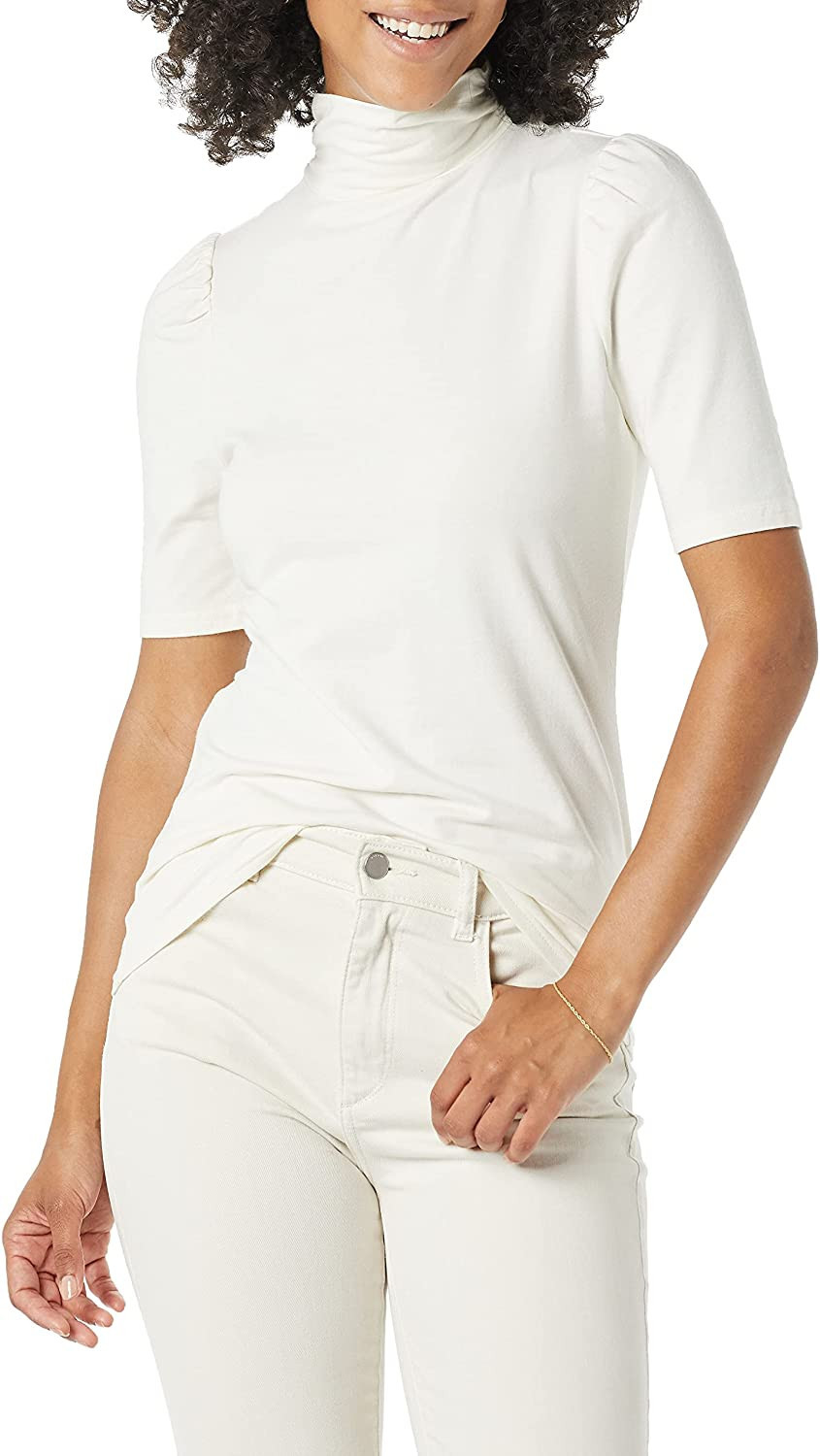 Amazon Essentials Womens Cotton Modal Draped Puff Sleeve Turtleneck | Amazon (CA)