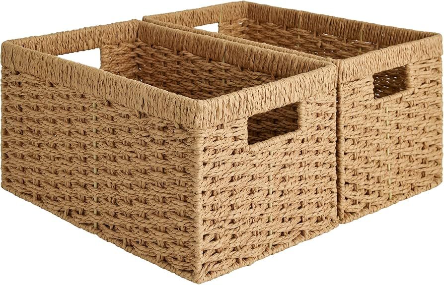 StorageWorks Round Paper Rope Storage Baskets, Rectangular Wicker Baskets with Built-in Handles, ... | Amazon (US)