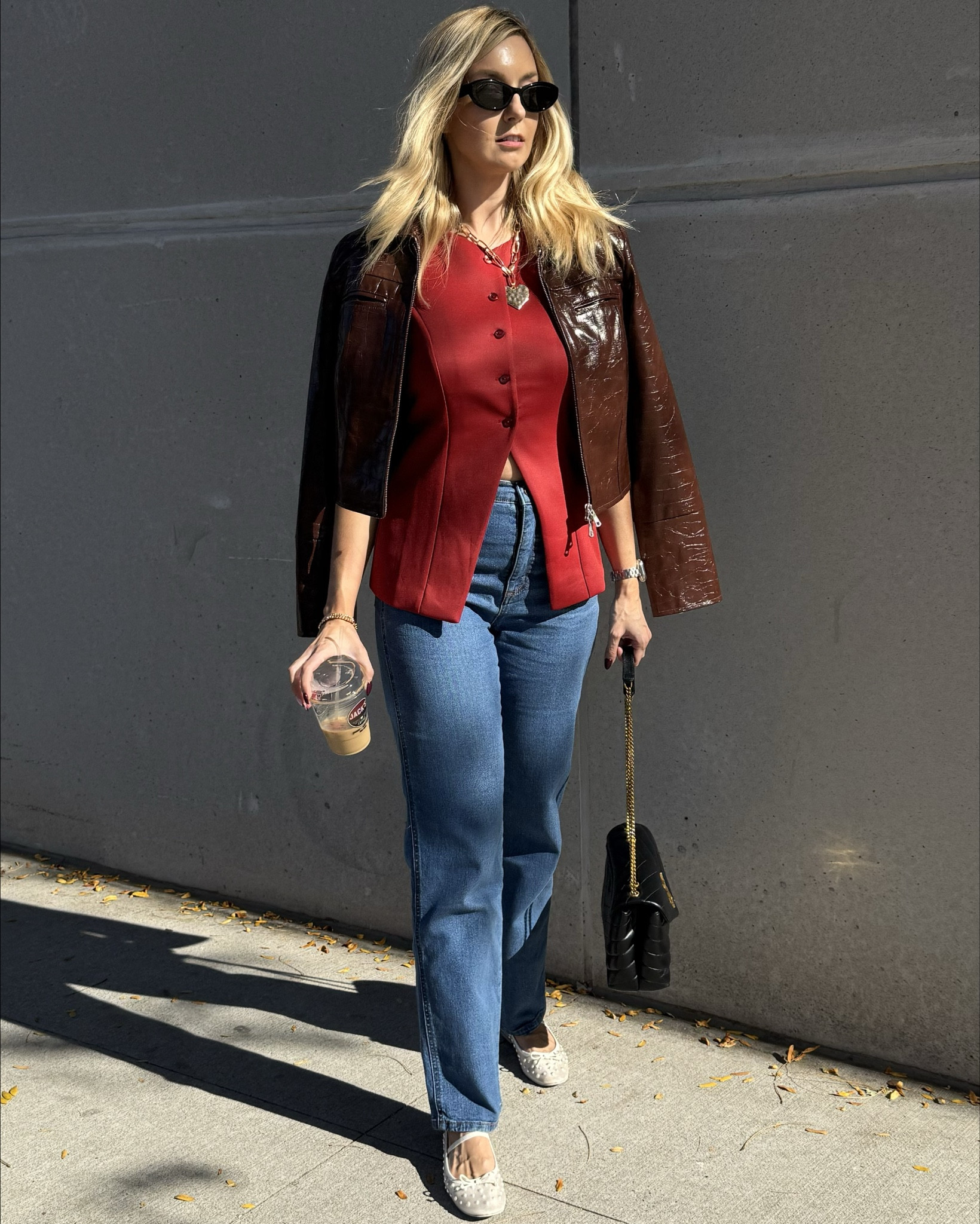 Easy fall outfit idea:
red vest - size small 
straight leg jeans in retro wash color - size 2
Brown leather jacket - size small 
Pearl ballerinas - true to size

Fall trend, New York outfit, autumn outfit, fall jacket, fall shoes, #styletip, #seasonal,  autumn 2024, business casual, Walmart fashion, ballet flats, leather jacket outfit

#LTKSeasonal #LTKCyberWeek #LTKStyleTip