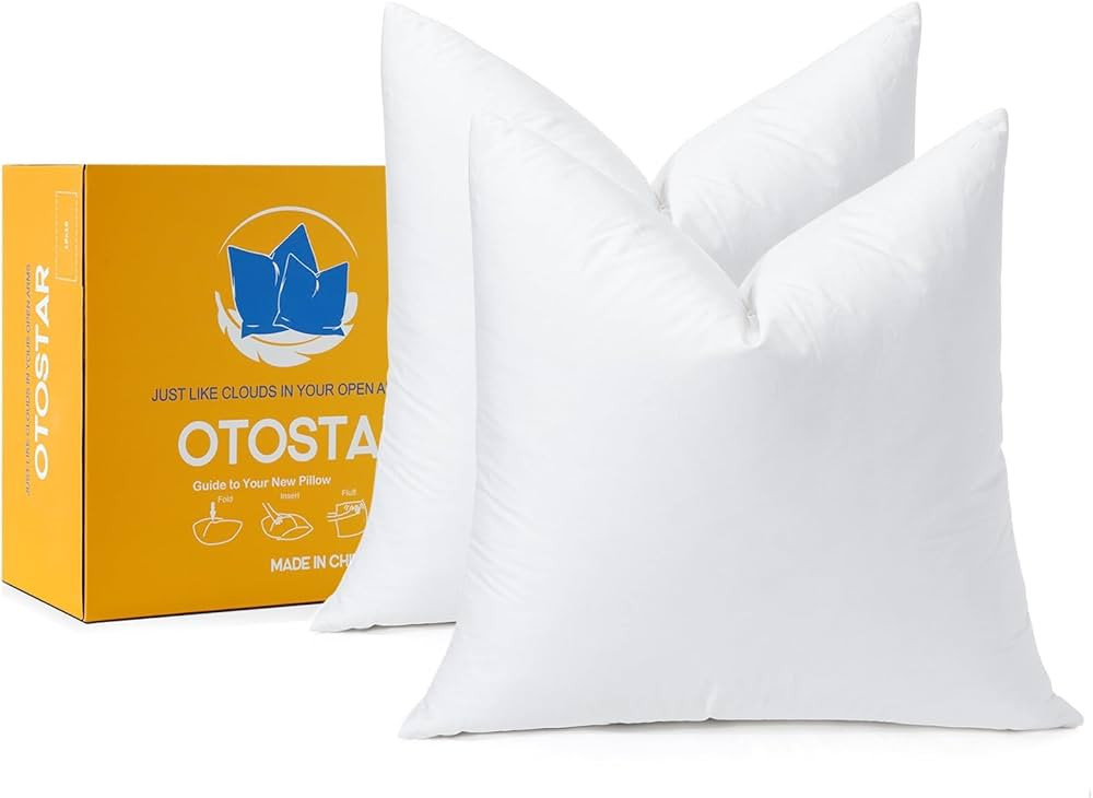 OTOSTAR Pack of 2 Down and Feather Throw Pillow Inserts, 28 x 28 Soft Fluffy Square Pillow Insert... | Amazon (US)