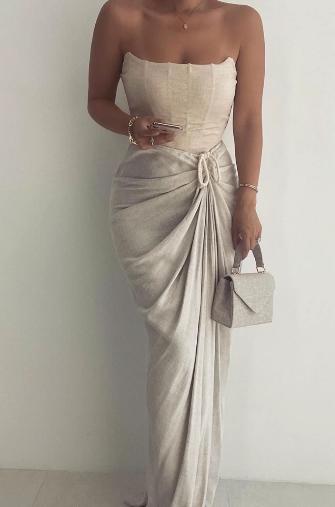 Natural Noelia Linen Slit Skirt | JLUXLABEL US