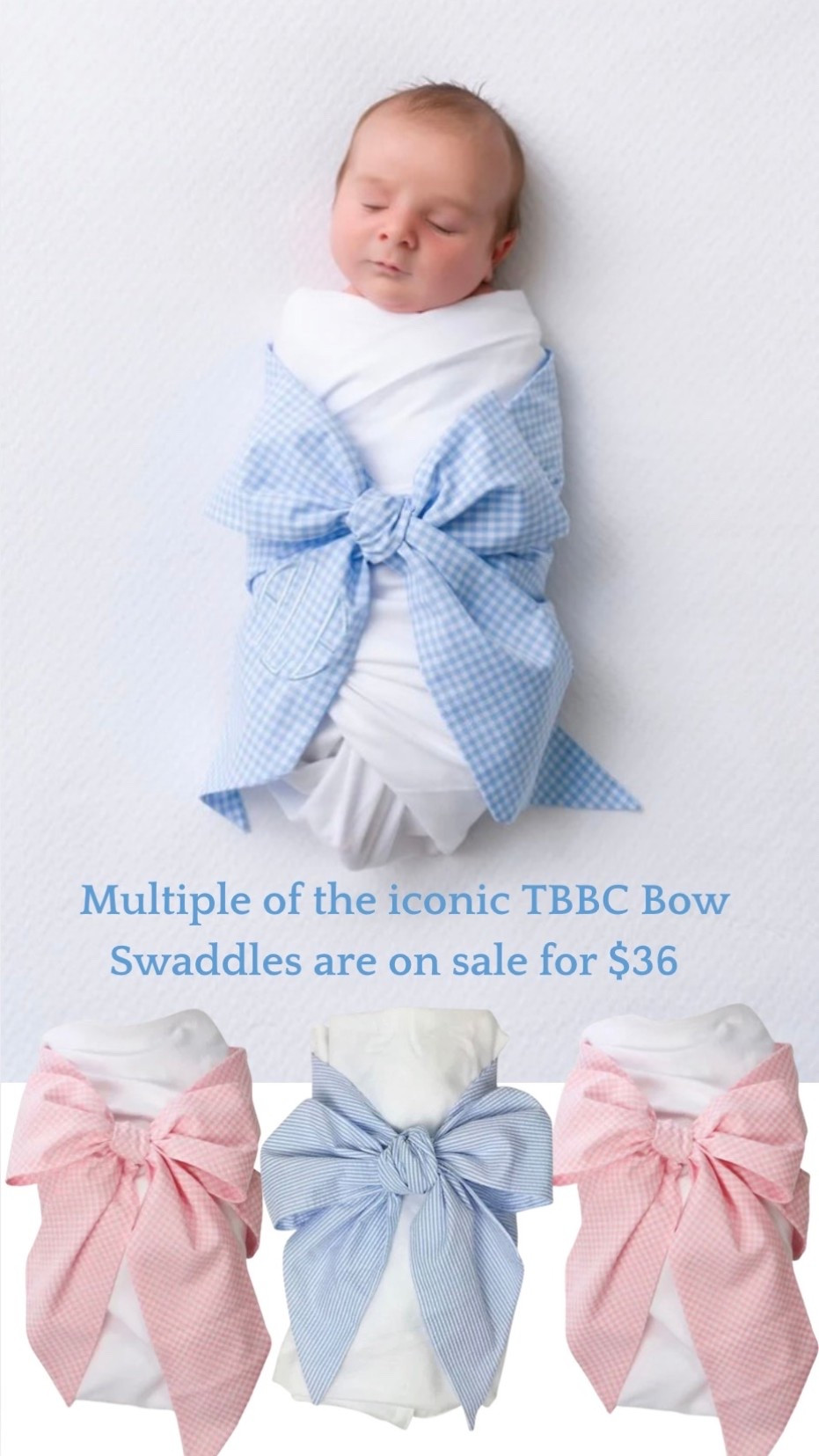 The iconic TBBC Bow Swaddle for newborn photos and heirloom keepsakes is on sale for $36 in various pink and blue options.

#LTKmomlife #LTKBaby