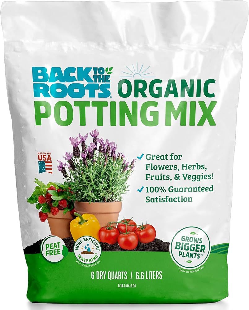 Back to the Roots 100% Organic Potting Mix (6 Quart) | Premium Blend | Made in The USA | Amazon (US)