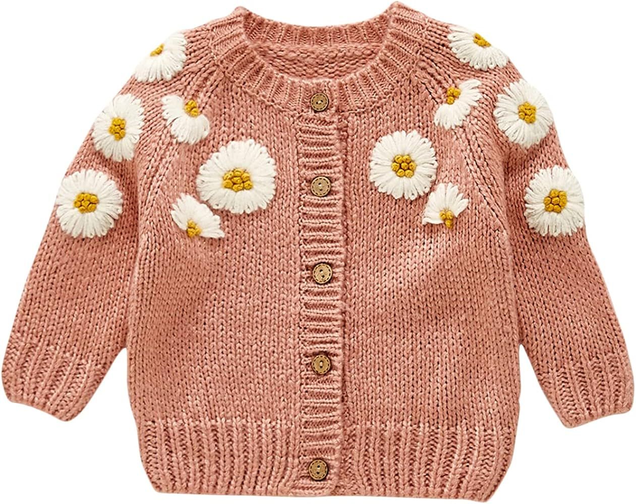 Infant Baby Girl Knitted Cardigan Embroidery Long Sleeve Button Sweaters Tops Casual Jacket Fall ... | Amazon (US)