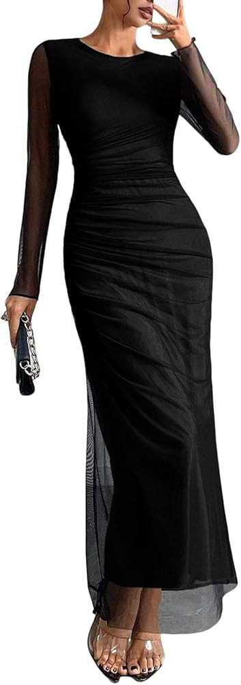 Women's Tie Dye Long Sleeve Maxi Dress Bodycon Ruched Night Out Formal Cocktail Long Dress for We... | Amazon (US)