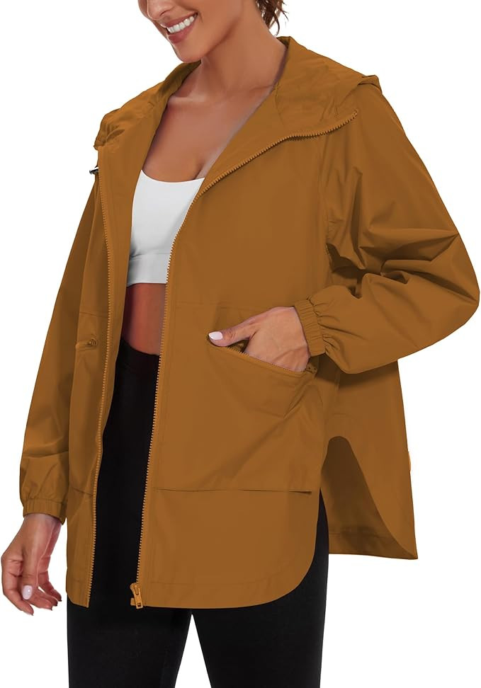PESION Womens Waterproof Raincoat Lightweight Rain Jacket Trench Coat Hooded Windbreaker With Poc... | Amazon (US)