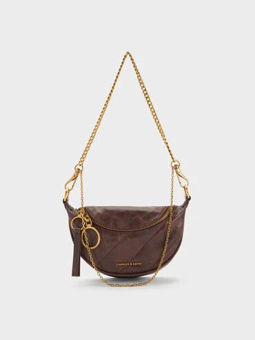 Philomena Half-Moon Crossbody Bag
    
         - Distressed Coffee | Charles & Keith US