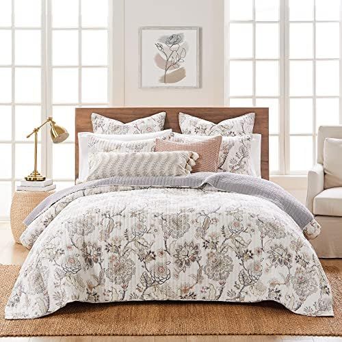 Levtex Home - Ophelia Quilt Set - Full/Queen Quilt and Two Standard Shams - Floral - Taupe Grey C... | Amazon (US)