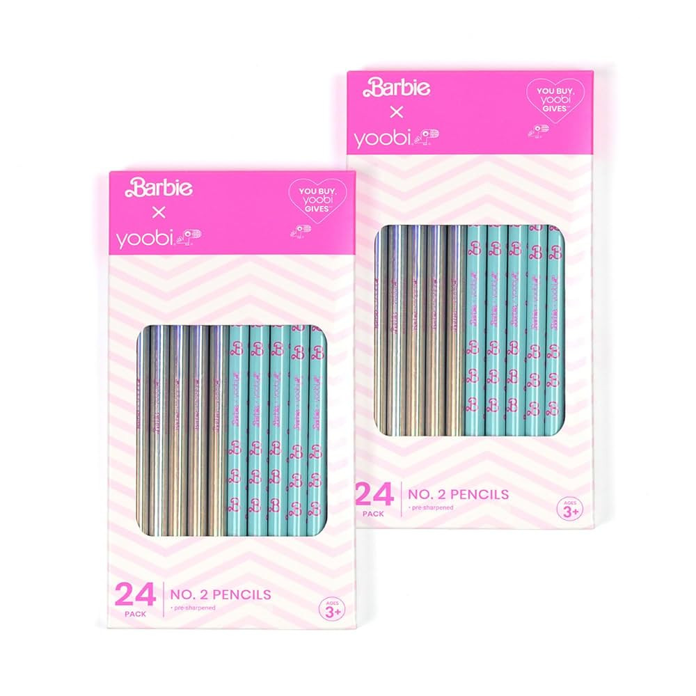 Yoobi Barbie X #2 Pencils – Pre-Sharpened Pencils with Pink Erasers in Cute Pastel & Metallic C... | Amazon (US)