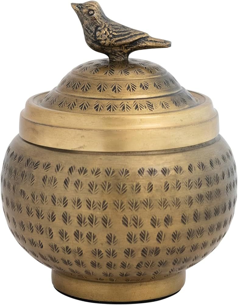 Creative Co-Op Hammered Aluminum Sphere Lid and Bird, Antique Brass Finish Container | Amazon (US)