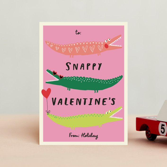 "snappy Valentines" - Customizable Classroom Valentine's Day Cards in Pink by Katt Jones. | Minted