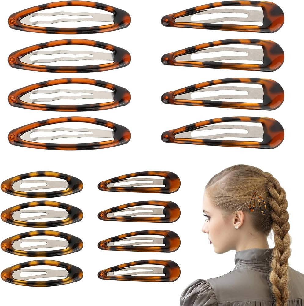 Giantree 16 Pcs Snap Hair Clips, 4 Size Classic Tortoise Metal Hair Clips for Women No Slip Hair ... | Amazon (US)