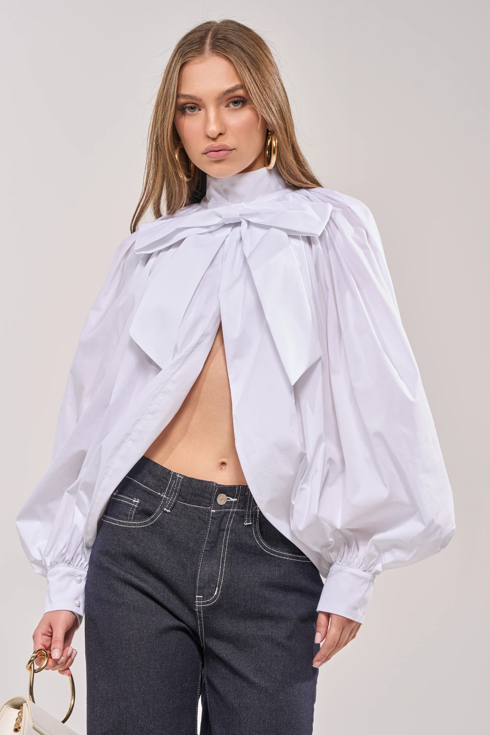 BLACK TIE AFFAIR BLOUSE IN WHITE | AKIRA