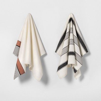 2pk Kitchen Towels Cream / Black & Rust Stripe - Hearth & Hand™ with Magnolia | Target