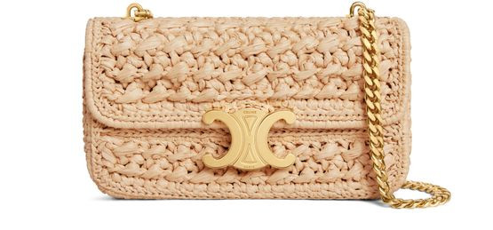 Chain shoulder bag Claude in raffia effect textile - CELINE | 24S US