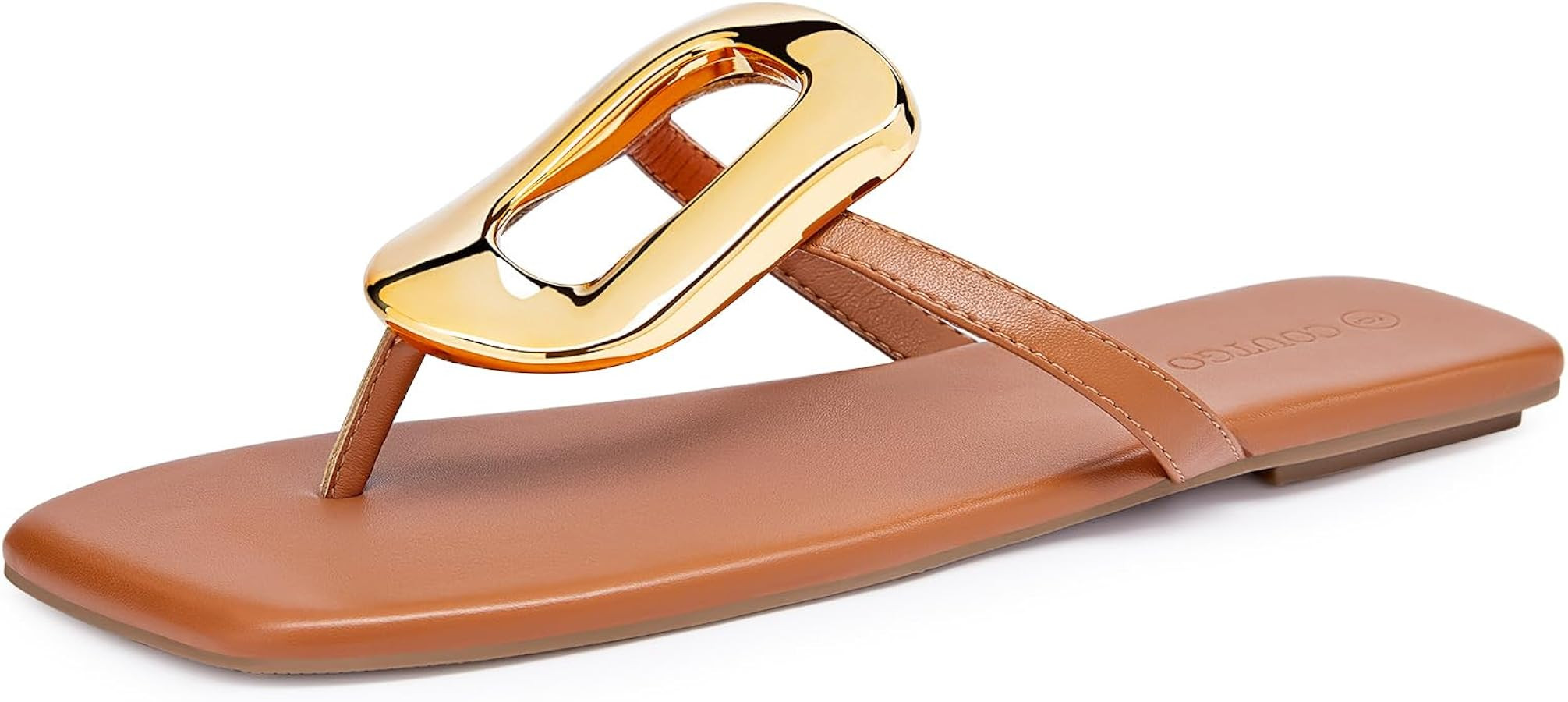 Coutgo Womens Flat Sandals Flip Flops Comfortable Slide Sandals Summer Beach Shoes with Metal Dec... | Amazon (US)