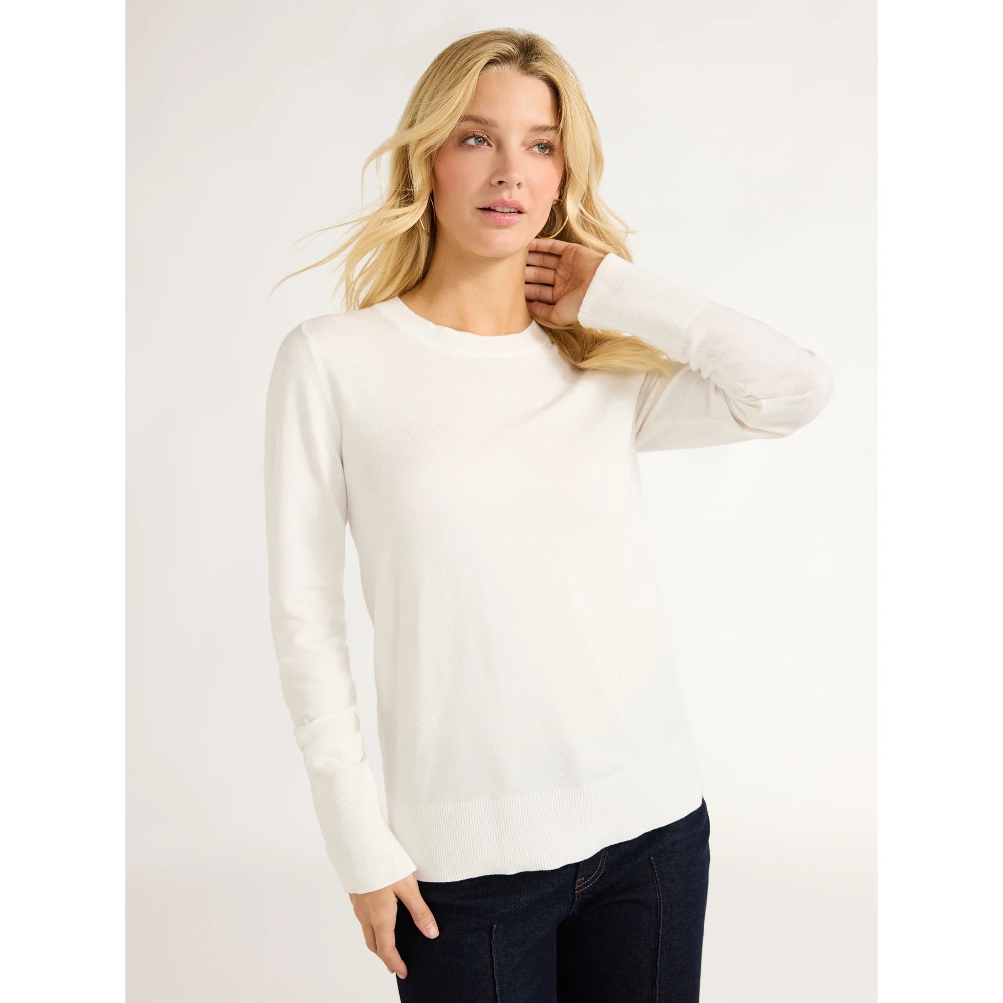 Free Assembly Women’s Crewneck Sweater with Long Sleeves, Lightweight, Sizes XS-XXXL | Walmart (US)