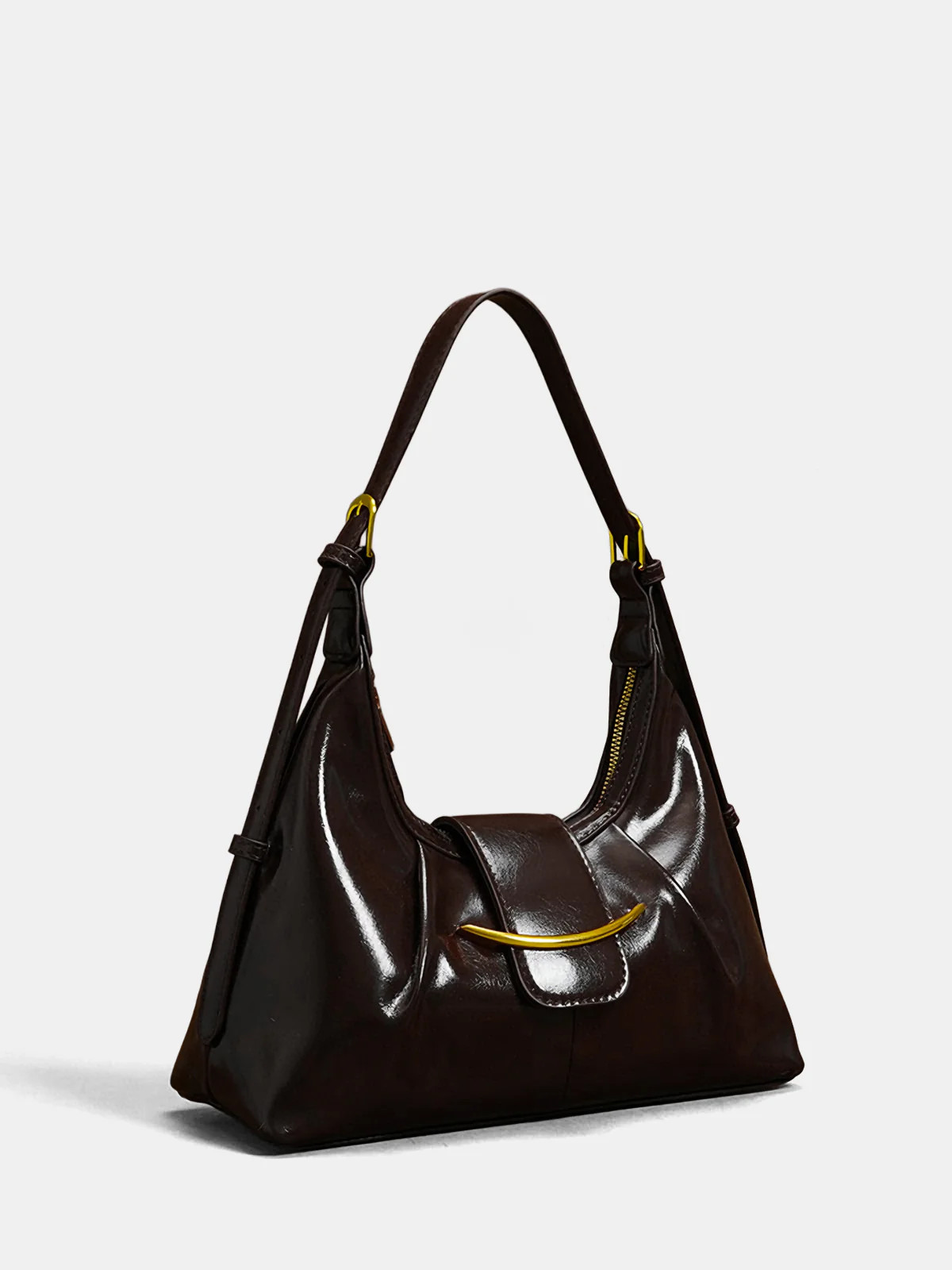 Patent Leather Hobo Bag with Gold Accents | Commense