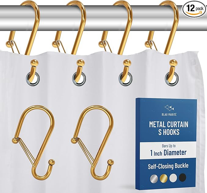 Blau Marité 12 Decorative Metal Shower Curtain Hooks, S-Shaped Hooks with Anti-Fall System, Rust... | Amazon (US)