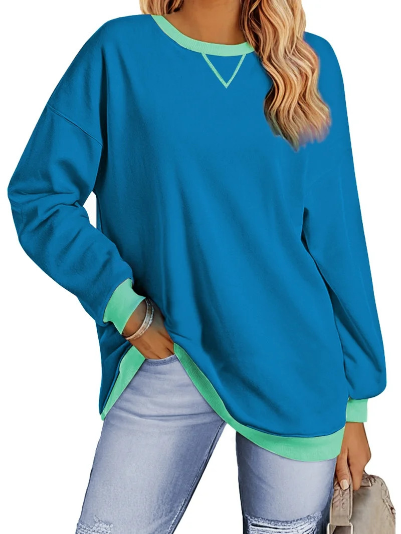 Fantaslook Color Block Sweatshirts for Women Crewneck Long Sleeve Oversized Pullover Tops Casual ... | Walmart (US)