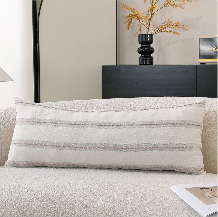 Boho Lumbar Pillow Covers 14x36 Long, Pack of 1, Taupe Striped Decorative Body Pillowcase for Cou... | Amazon (US)