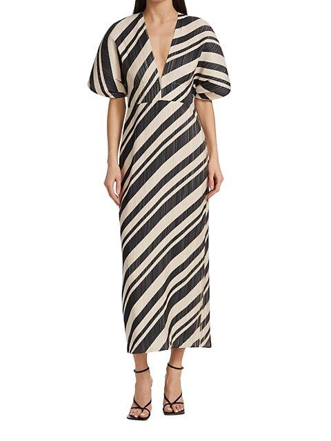 Striped V-Neck Midi-Dress | Saks Fifth Avenue