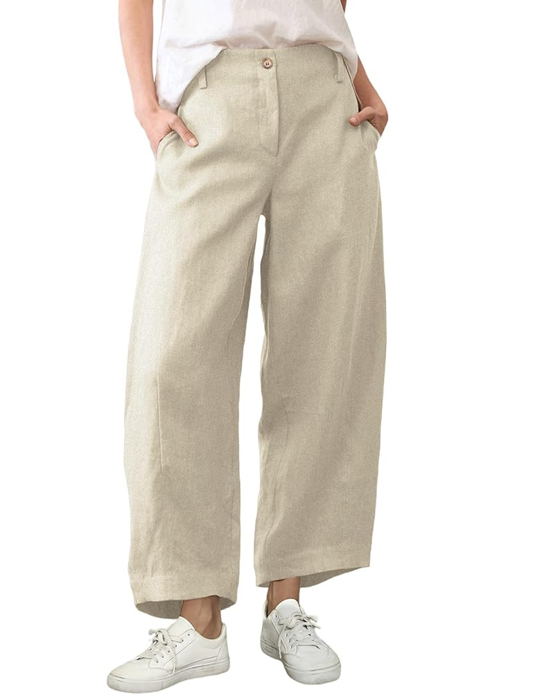 Tanming Womens Linen Pants Casual Capri Baggy Wide Leg Trousers Palazzo Pants Beach Vacation Outf... | Amazon (US)