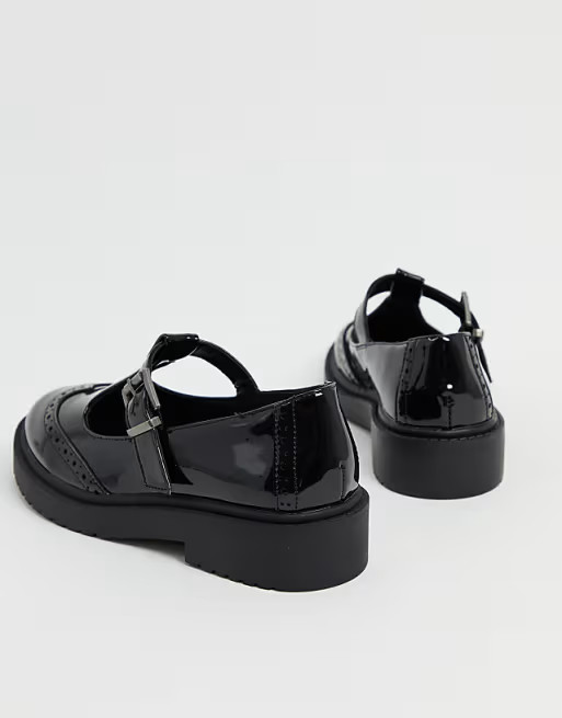 ASOS DESIGN Maisie chunky mary-jane flat shoes in black patent | ASOS (Global)