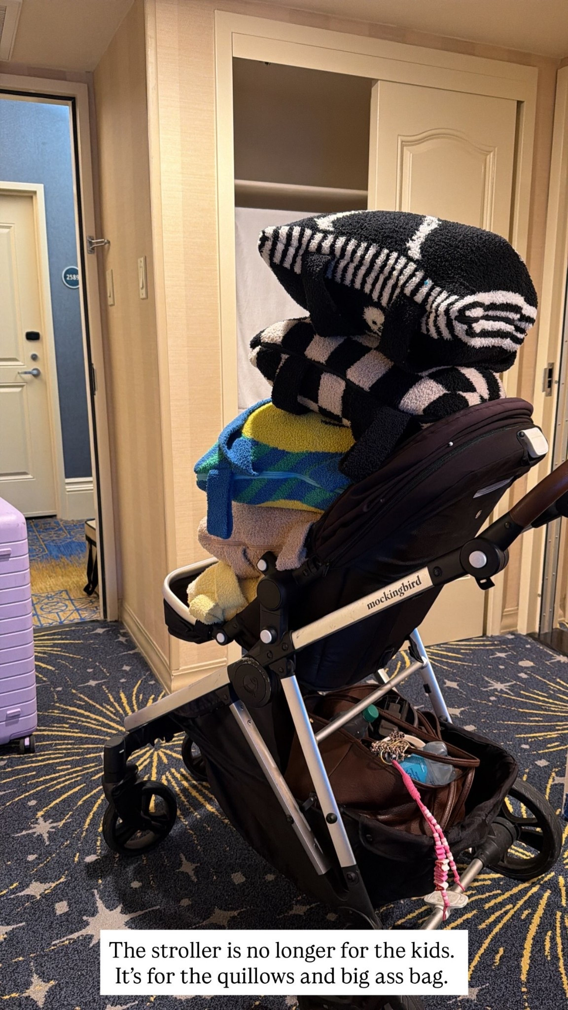 The stroller is no longer for the kids. It’s for the quillows and big ass bag.
