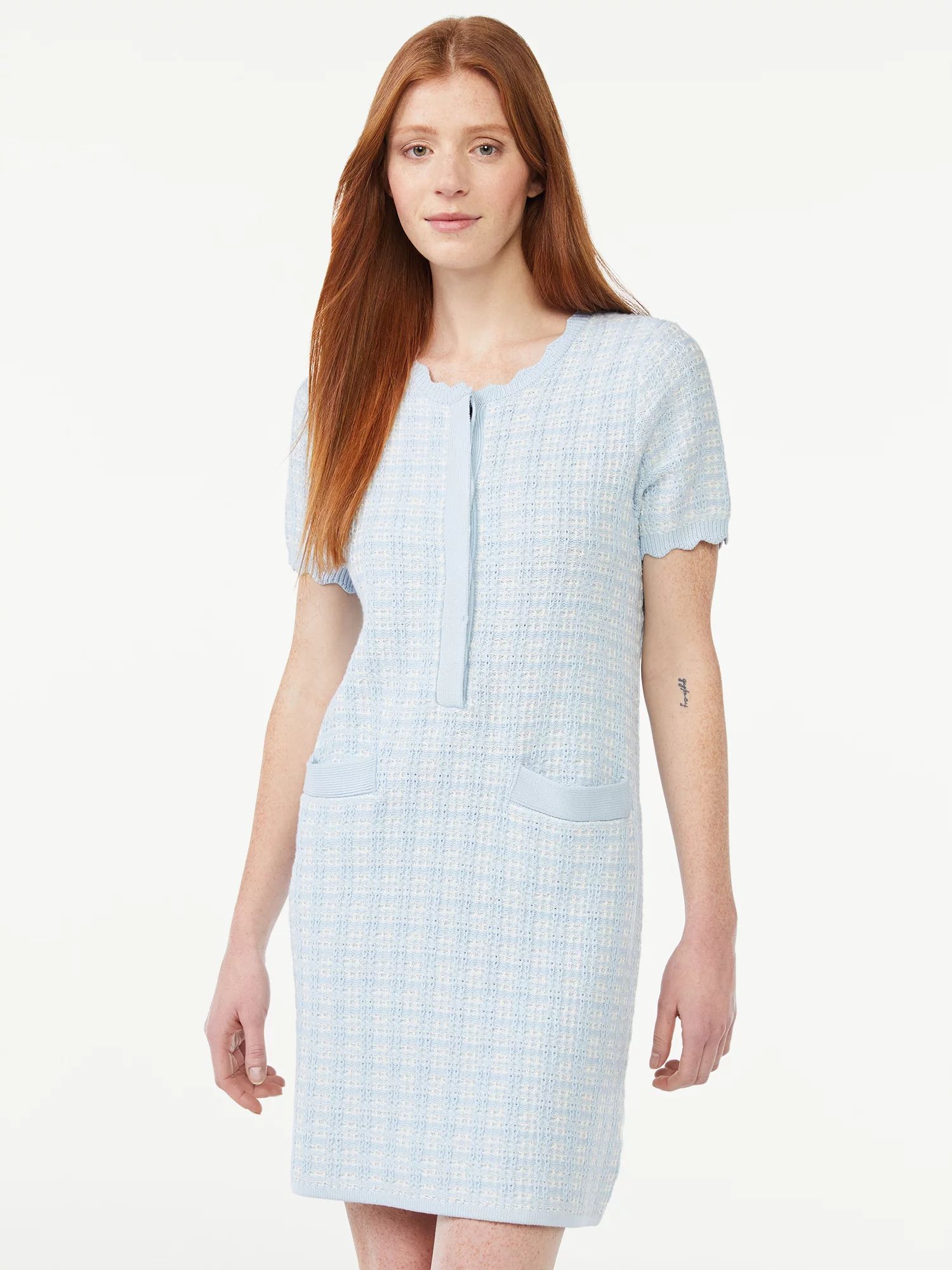 Free Assembly Women's Tweed Mini Sweater Dress with Short Sleeves | Walmart (US)