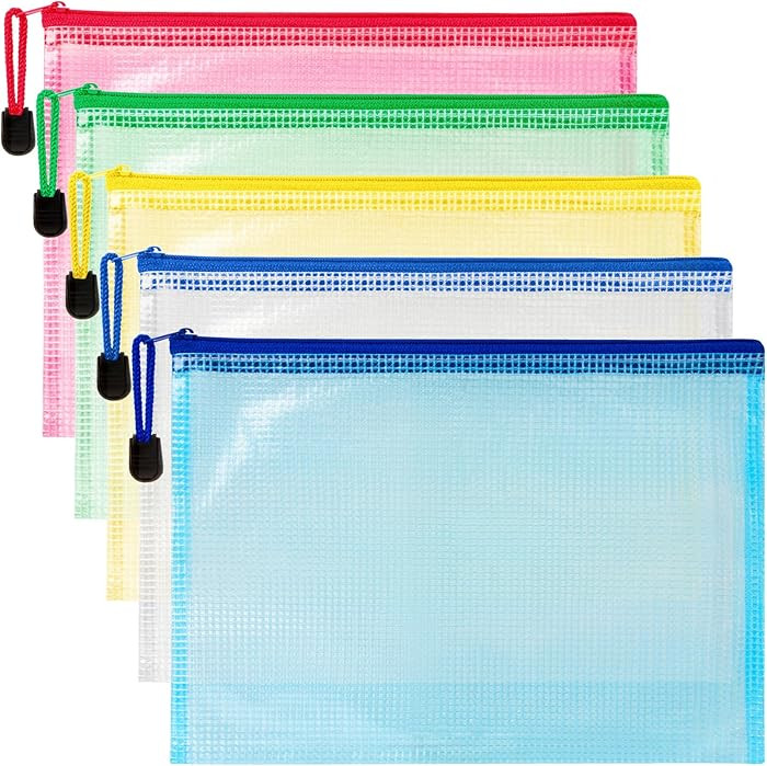 Mesh Zipper Pouch Bags - 5 Pack Waterproof Zipper Bags 13.2 x 9.4 Inch Clear Mesh Storage Pouches... | Amazon (US)