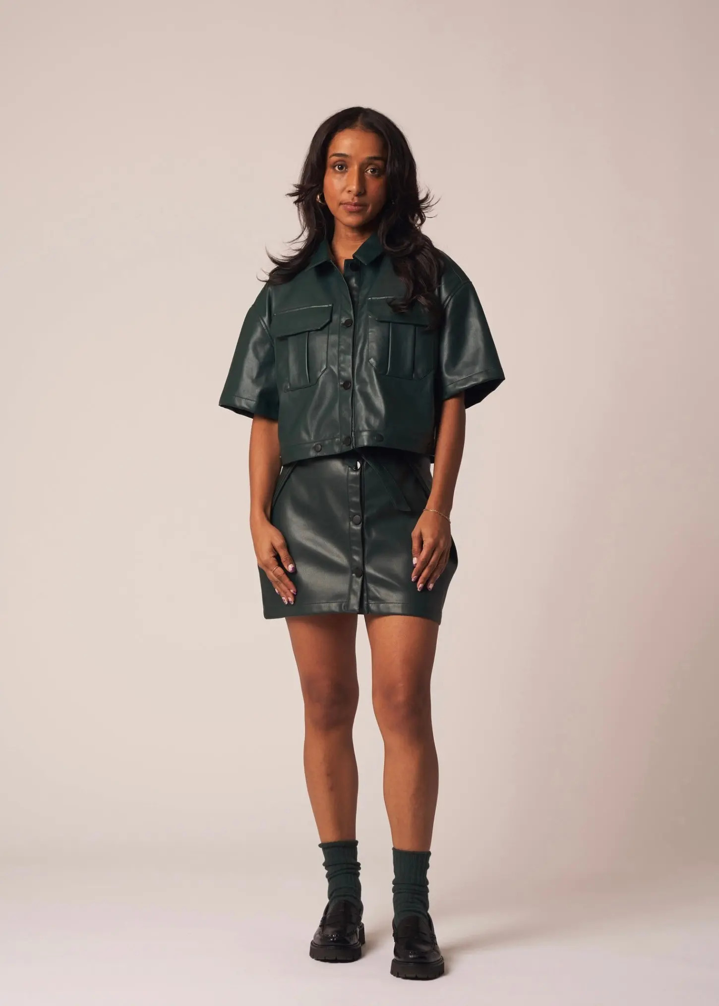 Petite Leather 4:1 Shirt Dress - Sea Moss Green | Women's Petite Dresses | Etela Petite
