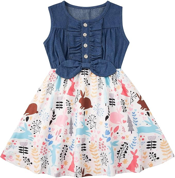 Enlifety 2-8T Little Girls Dress Sleeveless Denim Top Summer Dresses Cowgirl Outfits | Amazon (US)