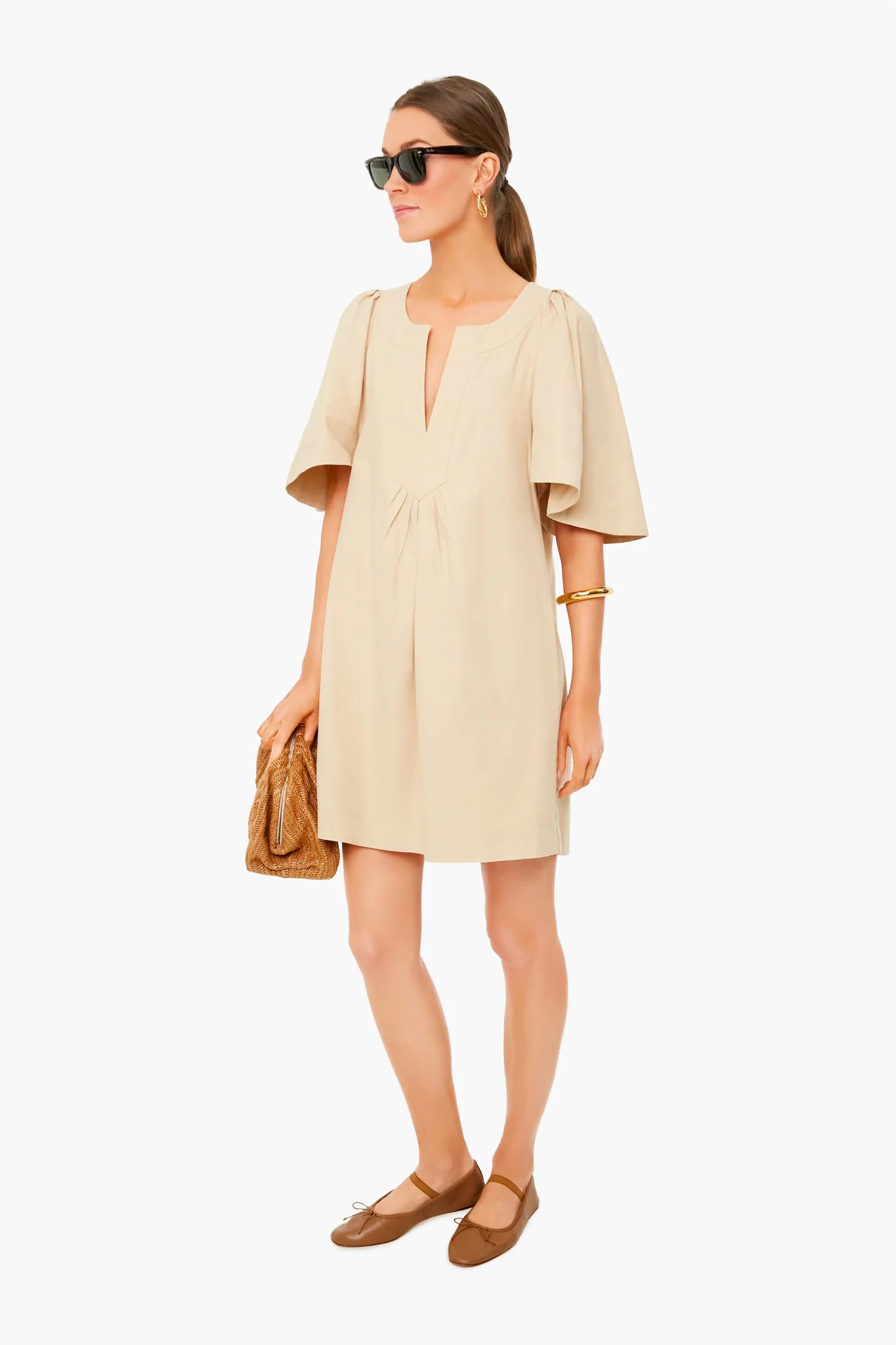 Khaki Finley Flutter Sleeve Dress | Tuckernuck (US)