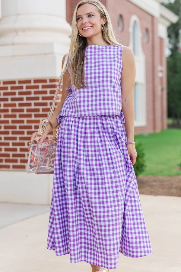 Where Joy Lives Purple Gingham Boat Neck Tank | The Mint Julep Boutique