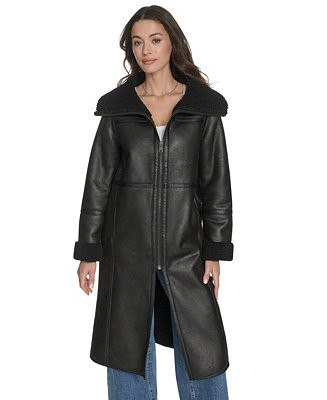 Women's FX Shearling Funnel Coat | Macy's