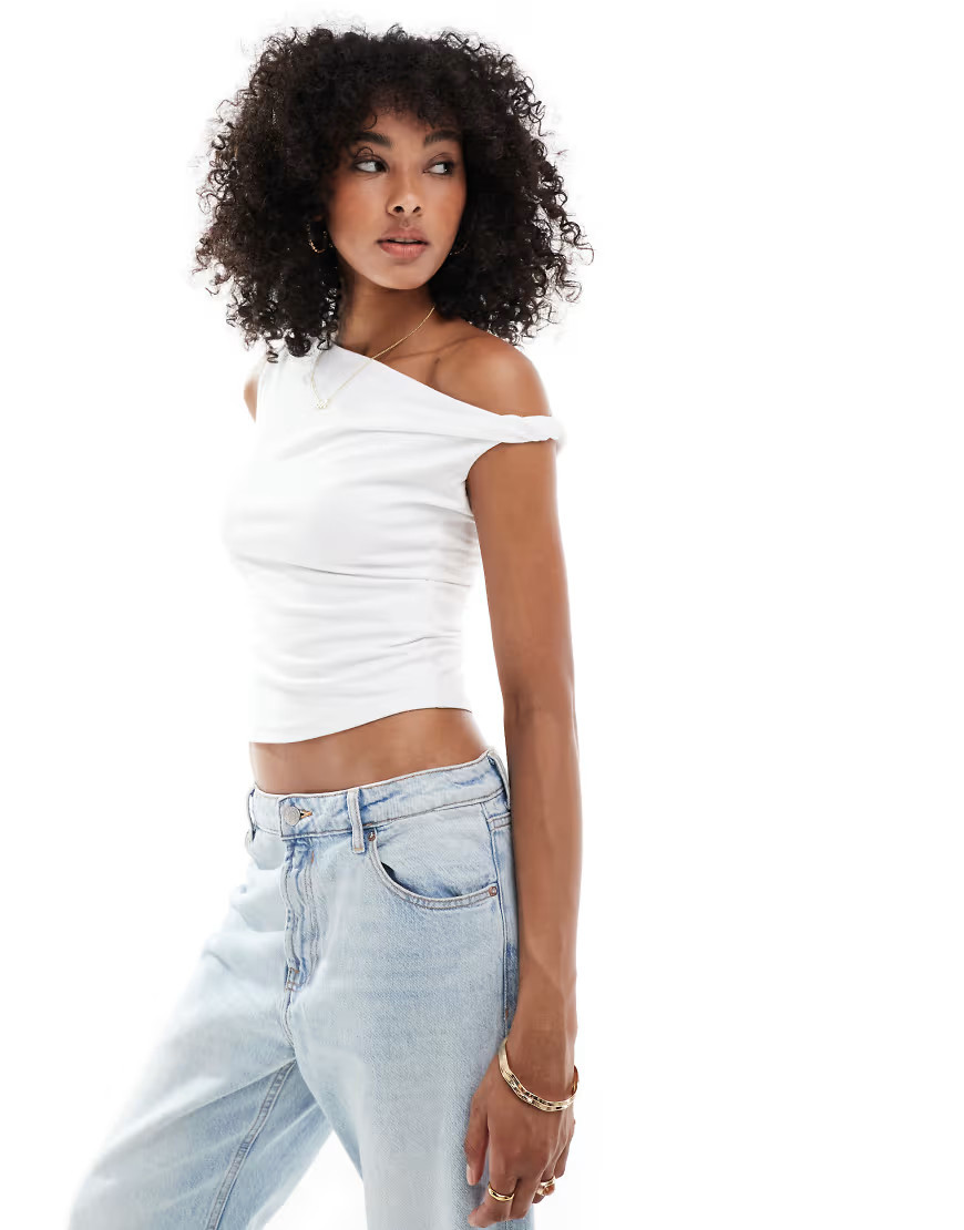 Hollister asymetric one shoulder top in white | ASOS (Global)