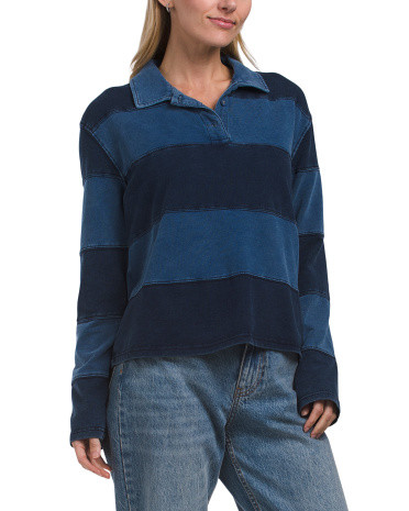 Denim French Terry Long Sleeve Polo | TJ Maxx