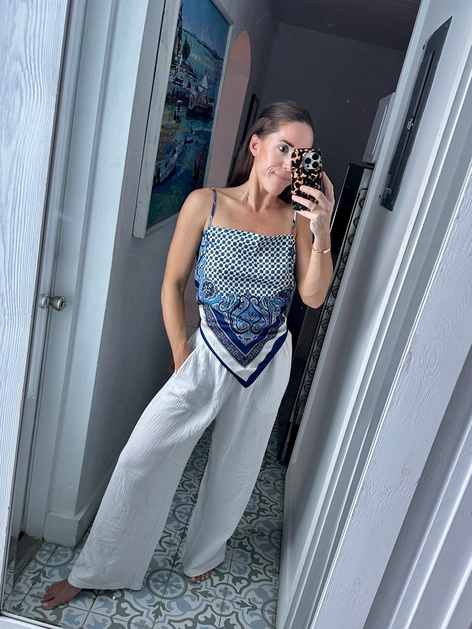 Amazon scarf top and Alice walk cotton gauze pant 