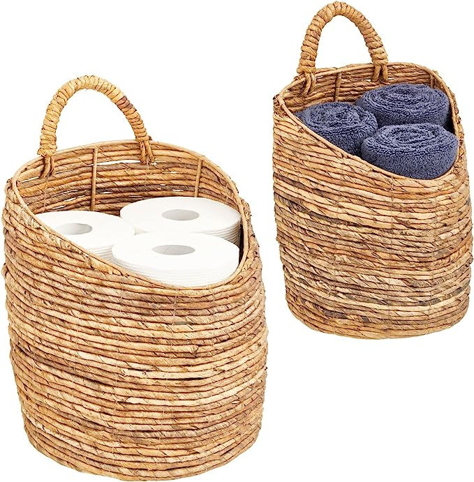 mDesign Woven Banana Bark Hanging Wall Storage Basket for Flowers & Essentials, Decorative Boho M... | Amazon (US)