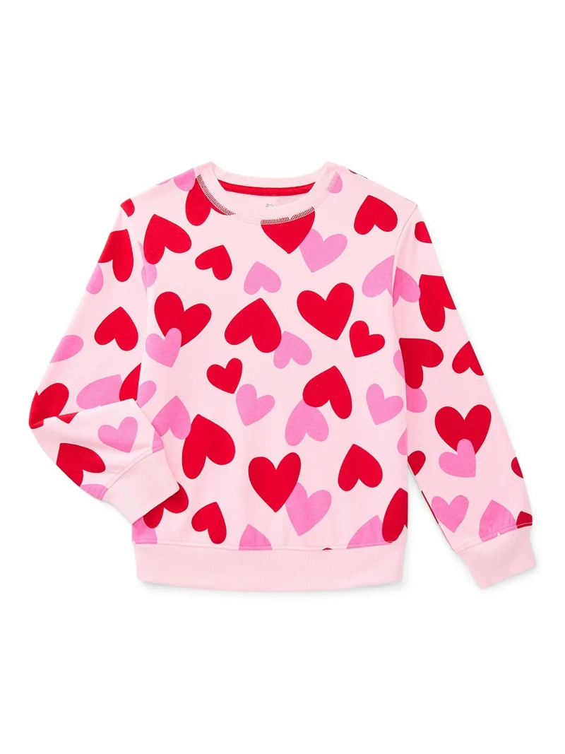 Way to Celebrate Girls Valentine's Day Long-Sleeve Graphic Fleece Sweatshirt, Sizes 4-18 | Walmart (US)