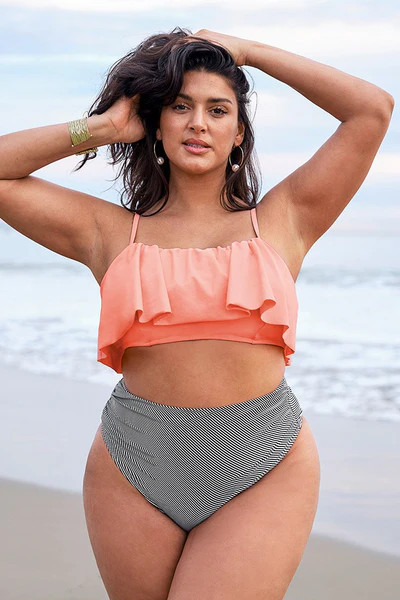 Pink Ruffle Plus Size Bikini | Cupshe