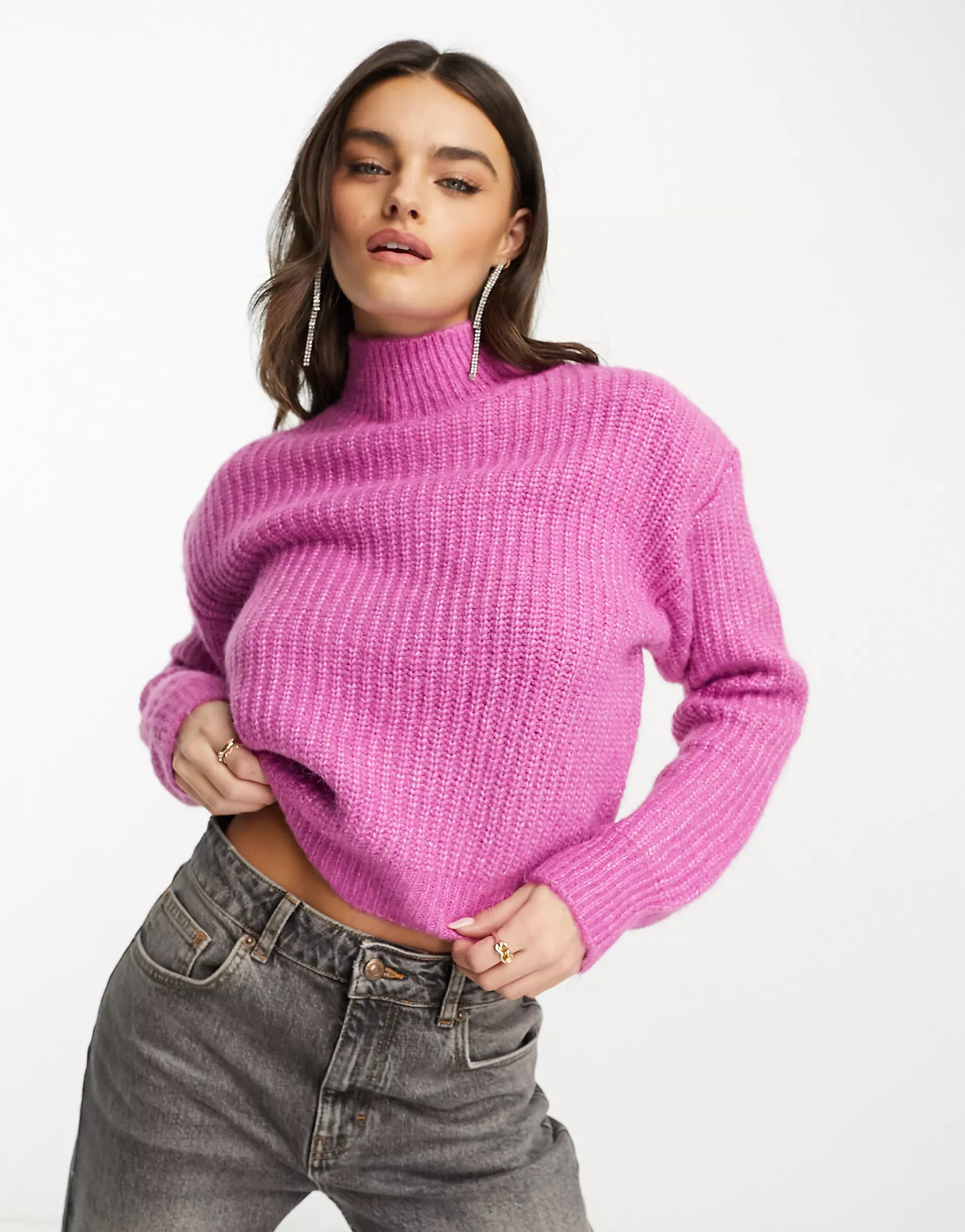 Mango high neck sweater in bright pink | ASOS | ASOS (Global)