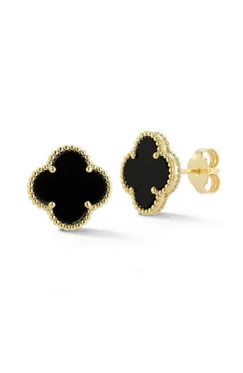 CHLOE AND MADISON Onyx Clover Stud Earrings in Gold/Black at Nordstrom Rack | Nordstrom Rack