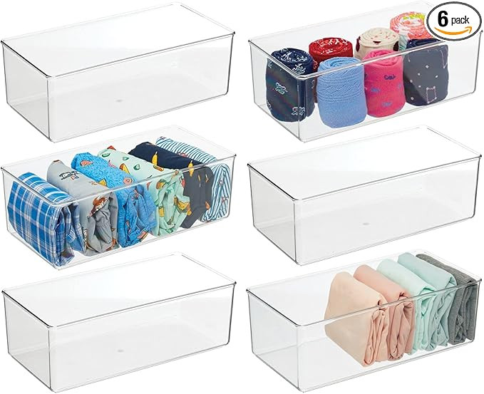 mDesign Long Plastic Drawer Organizer Box, Storage Organizer Bin Container; for Closets, Bedrooms... | Amazon (US)