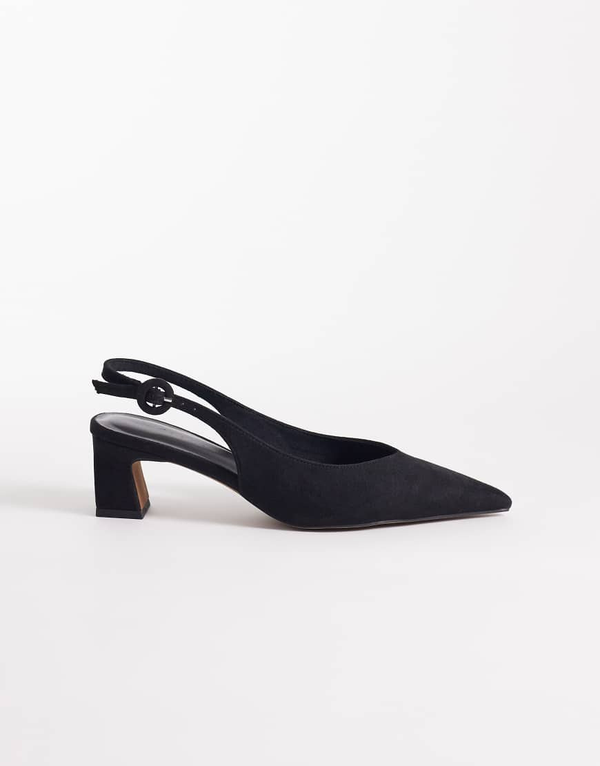 ASOS DESIGN Swift slingback block heeled shoes in black suedette | ASOS (Global)